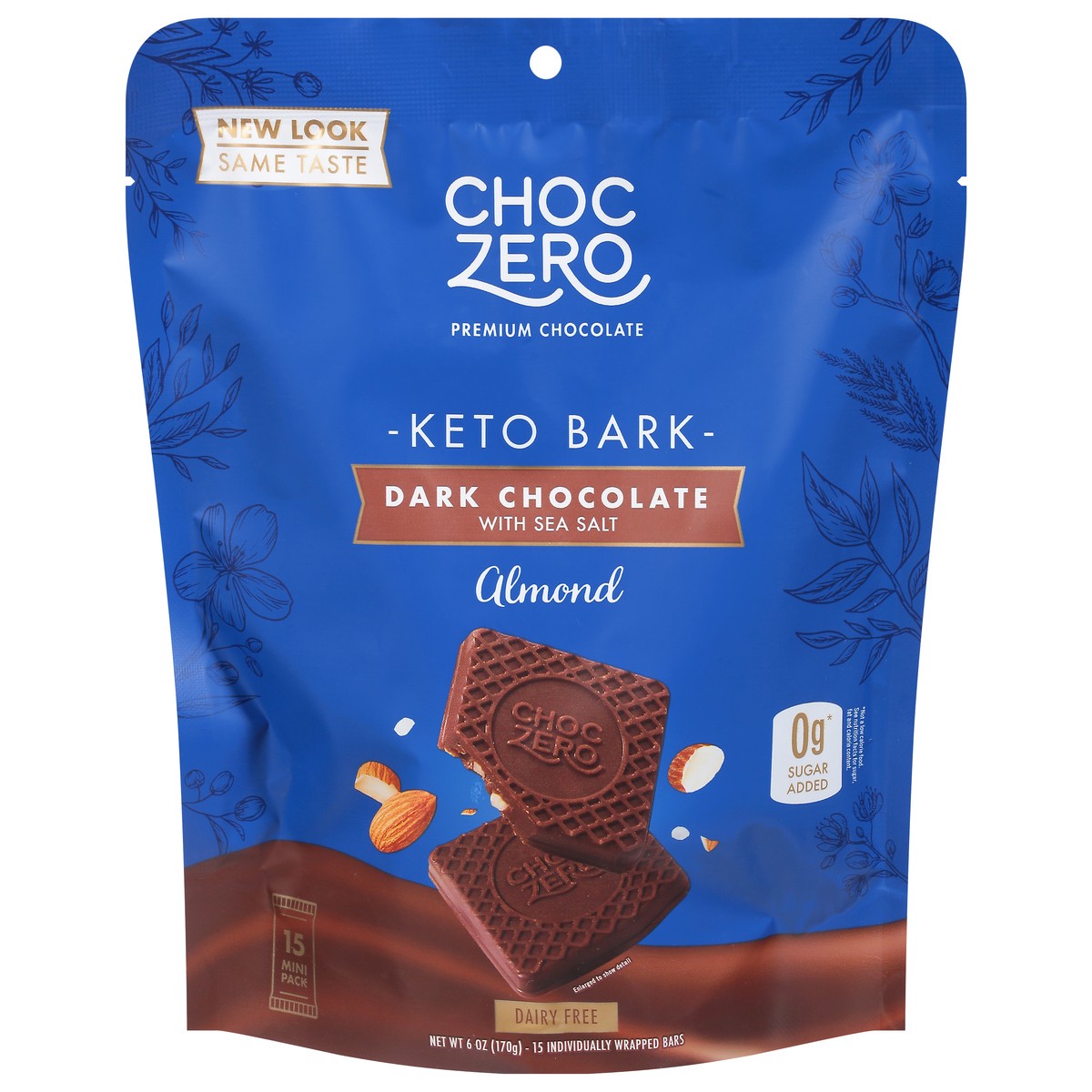 slide 11 of 11, ChocZero Dark Chocolate with Sea Salt Almonds, 6 oz