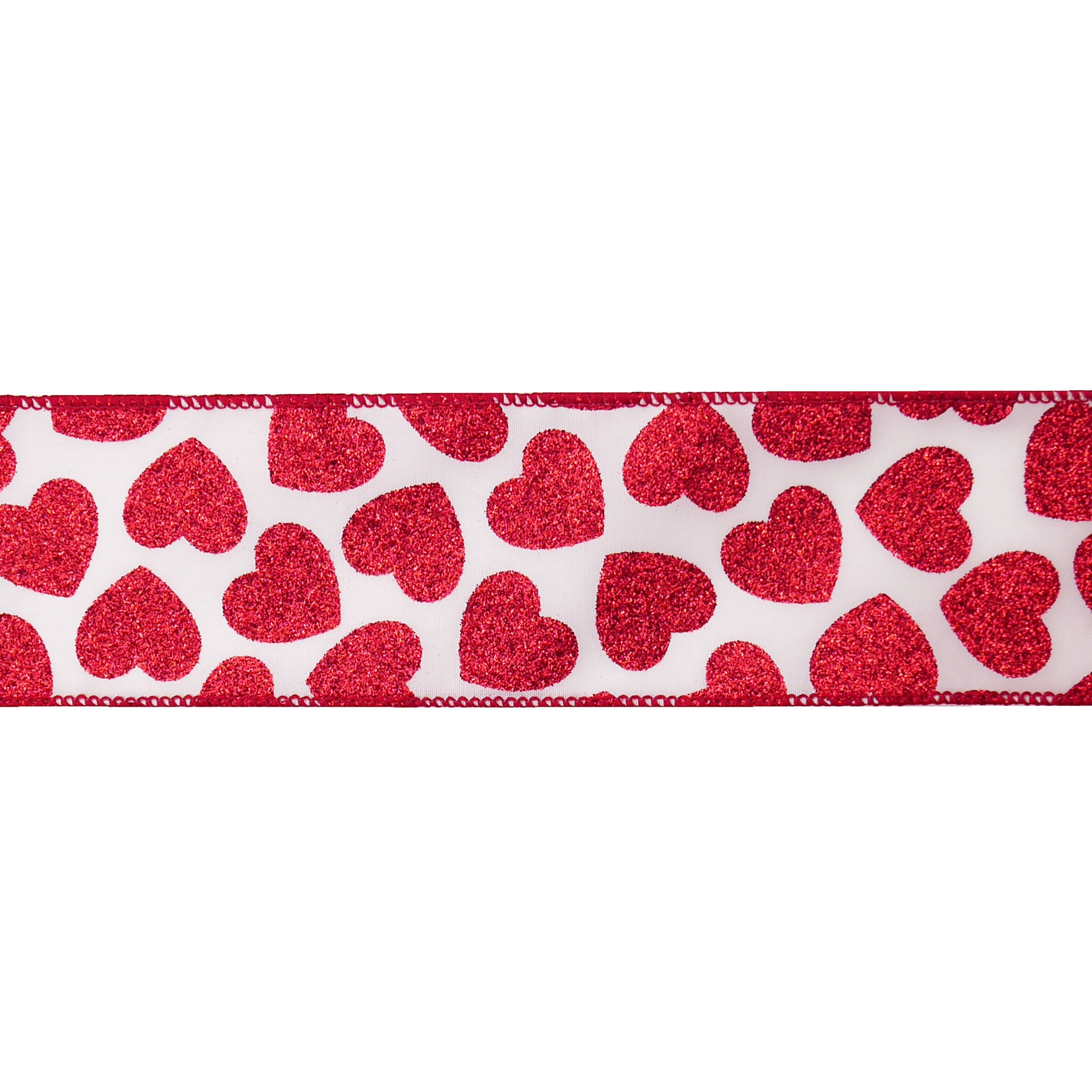 slide 2 of 3, 2.5" X 20ft. Red Glitter Hearts Wired Taffeta Ribbon By Celebrate It, 2.5 in x 20 ft