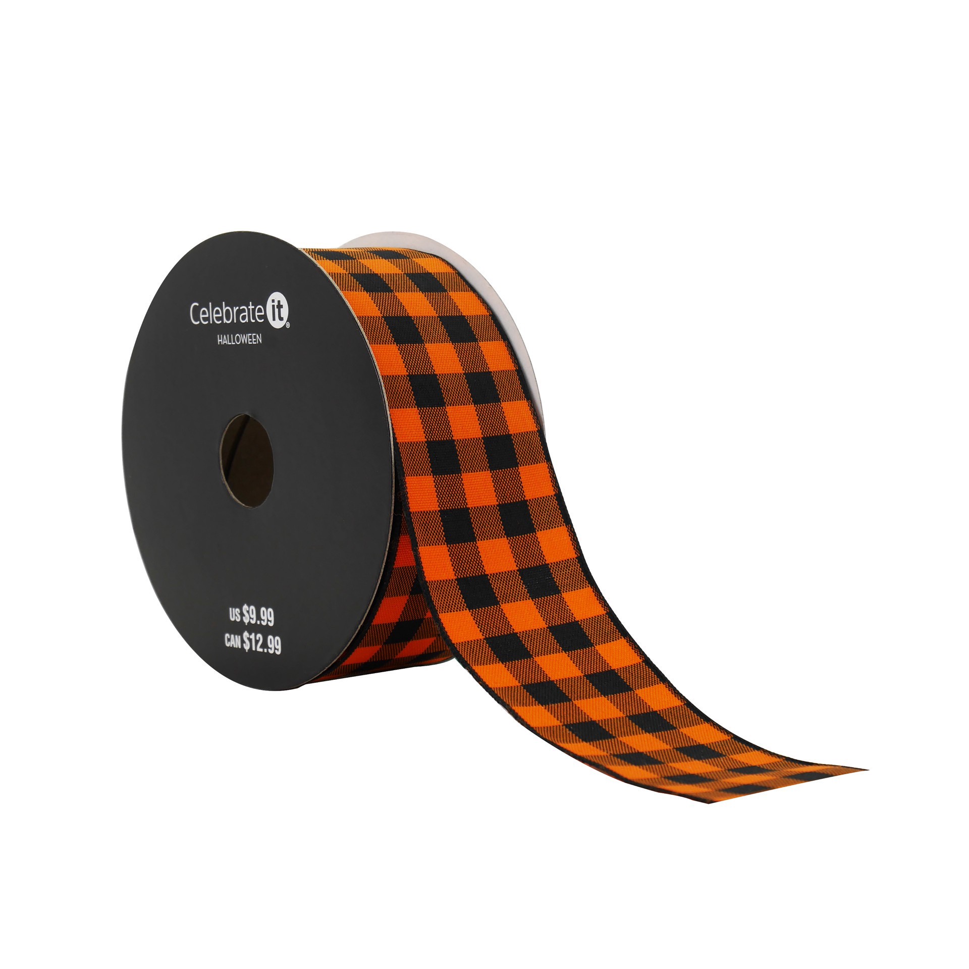 slide 3 of 3, 1.5" X 10yd. Black & Orange Gingham Wired Ribbon By Celebrate It Halloween, 1.5 in x 10 yd