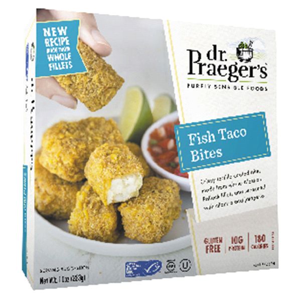 slide 1 of 1, Dr. Praeger's Gluten Free Fish Taco Bites, 10 oz