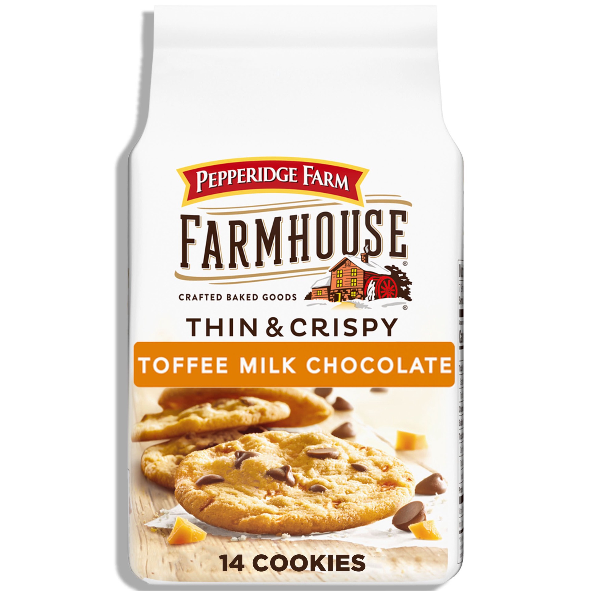 slide 1 of 9, Pepperidge Farm Farmhouse Thin & Crispy Toffee Milk Chocolate Cookies, 6.9 oz. Bag, 14 ct; 6.9 oz