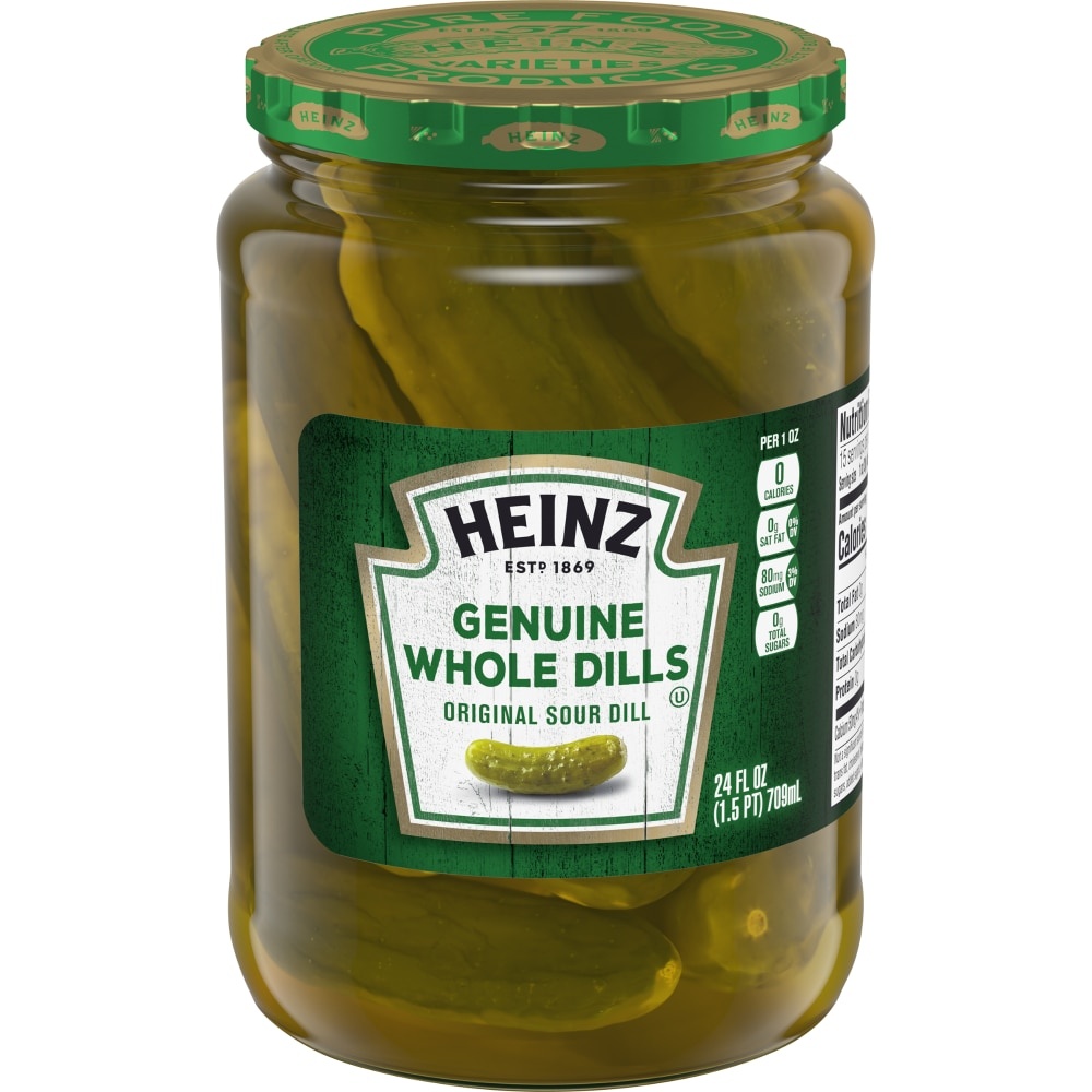 slide 1 of 1, Heinz Genuine Whole Dill Pickles, 24 fl oz