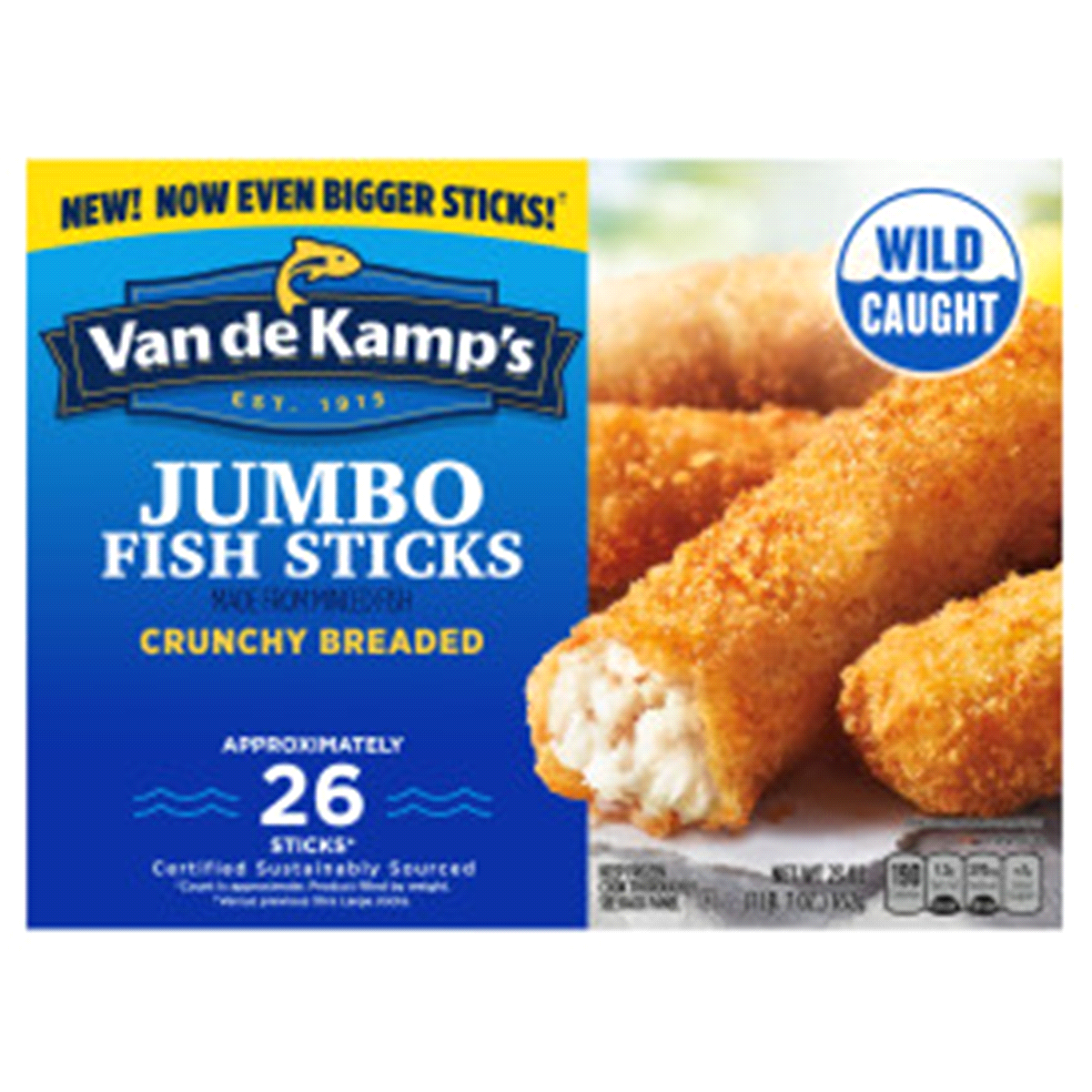slide 1 of 1, Van de Kamp's Jumbo Fish Sticks, 100% Real Fish, Frozen, 23 oz., 