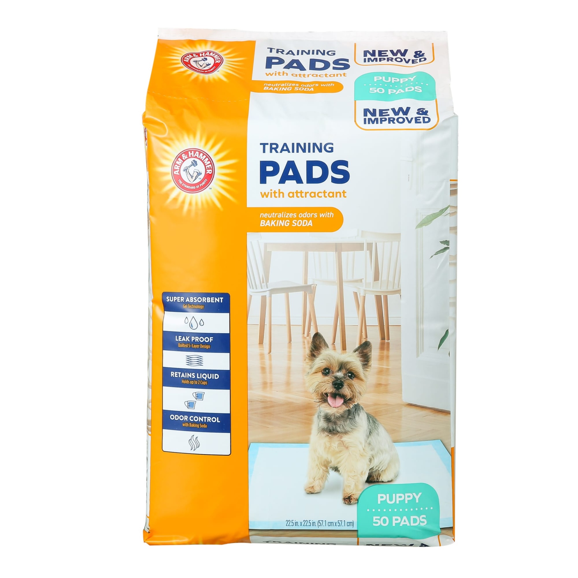 slide 1 of 1, ARM & HAMMER Puppy Training Pads with Attractant, Super Absorbent Leak-Proof, Odor Control Quilted Pads with Baking Soda, 50 ct