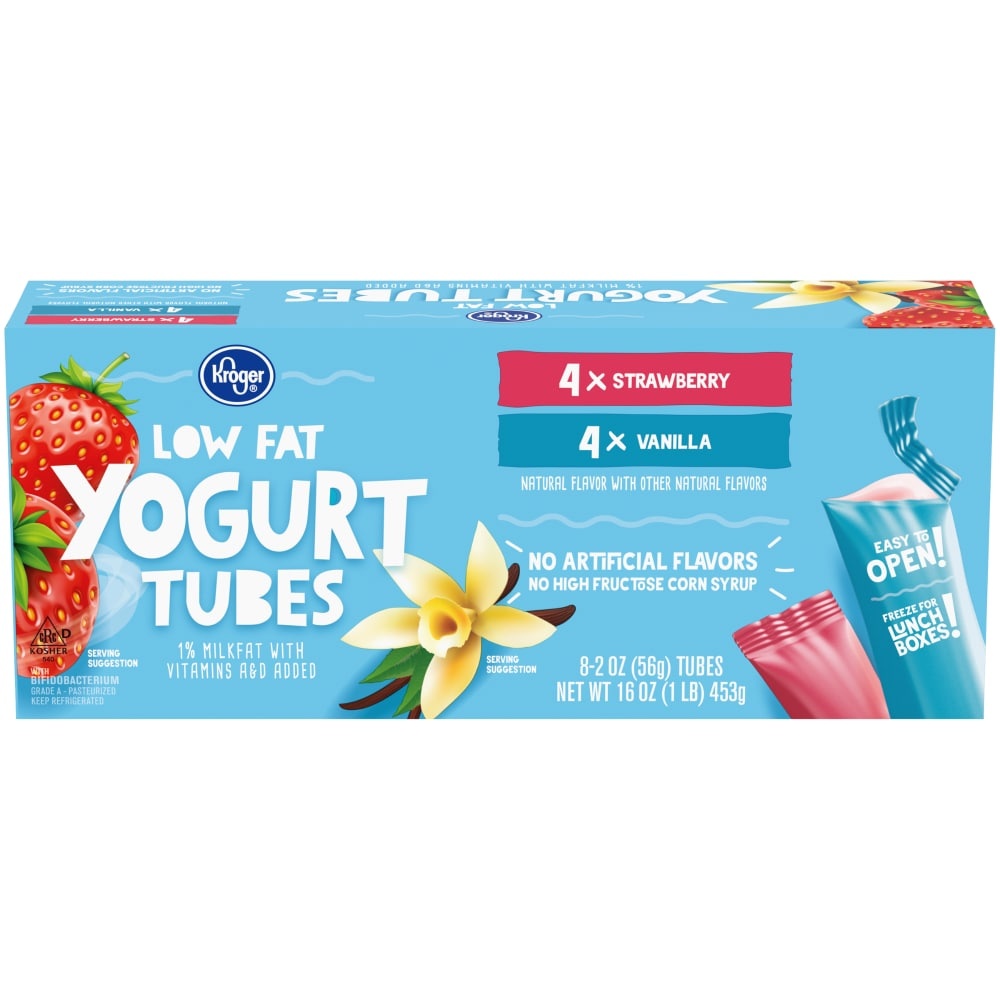 slide 1 of 1, Kroger Strawberry & Vanilla Yogurt Tubes, 16 oz