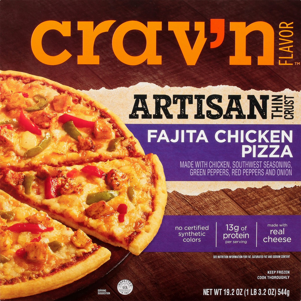 slide 8 of 14, Crav'n Flavor Artisan Thin Crust Fajita Chicken Pizza 19.2 oz, 19.2 oz