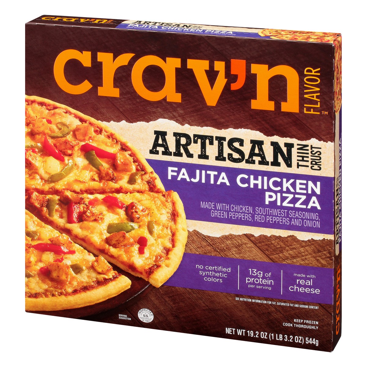 slide 7 of 14, Crav'n Flavor Artisan Thin Crust Fajita Chicken Pizza 19.2 oz, 19.2 oz