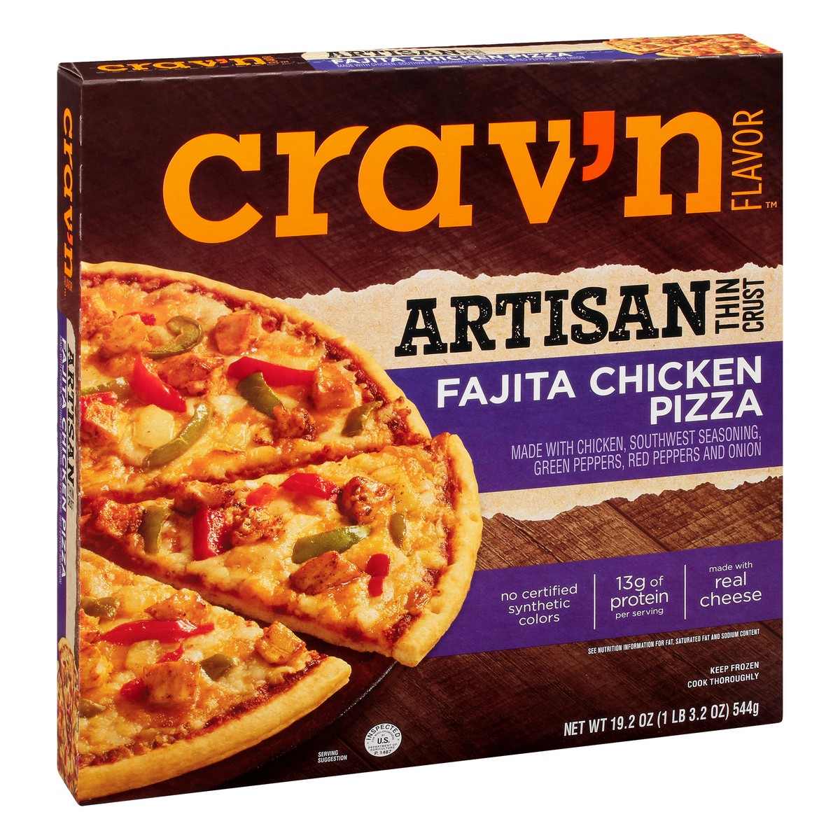 slide 6 of 14, Crav'n Flavor Artisan Thin Crust Fajita Chicken Pizza 19.2 oz, 19.2 oz