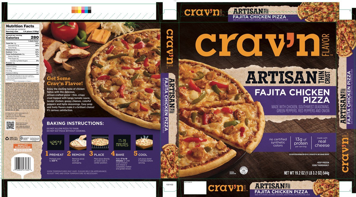 slide 10 of 14, Crav'n Flavor Artisan Thin Crust Fajita Chicken Pizza 19.2 oz, 19.2 oz