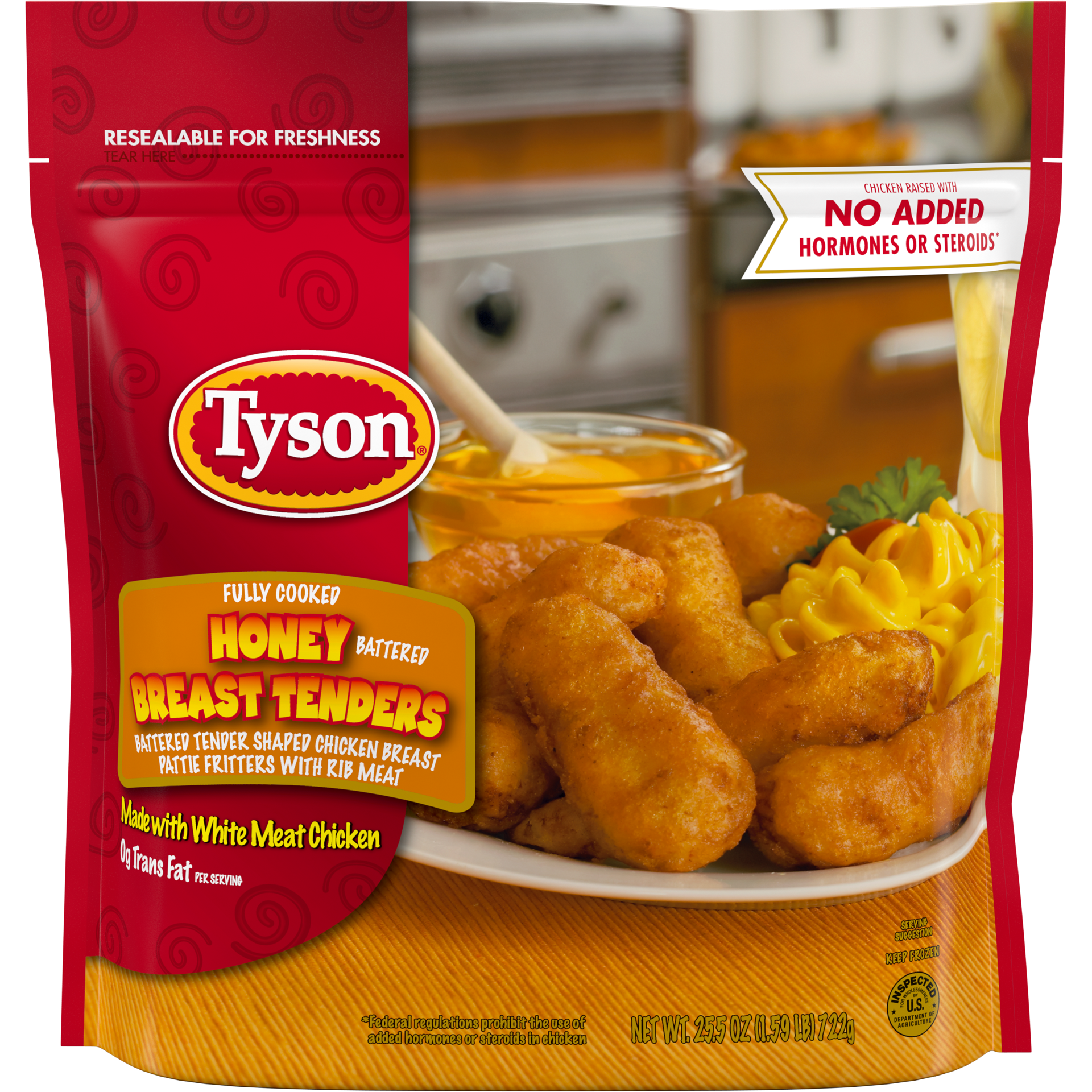 slide 1 of 6, Tyson Fully Cooked Honey Battered Breast Tenders, 25.5 oz. (Frozen), 25.5 oz