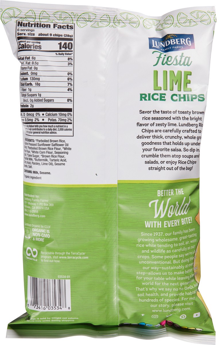 slide 9 of 9, Lundberg Family Farms Fiesta Lime Rice Chips 6 oz, 6 oz