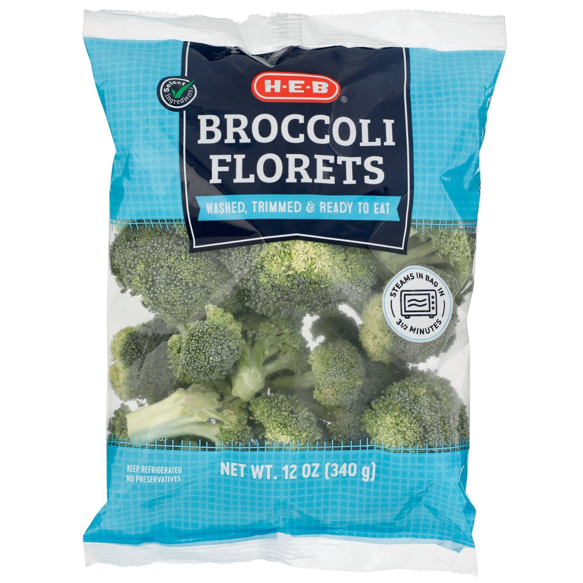 slide 1 of 1, H-E-B Fresh Steamable Broccoli Florets, 12 oz