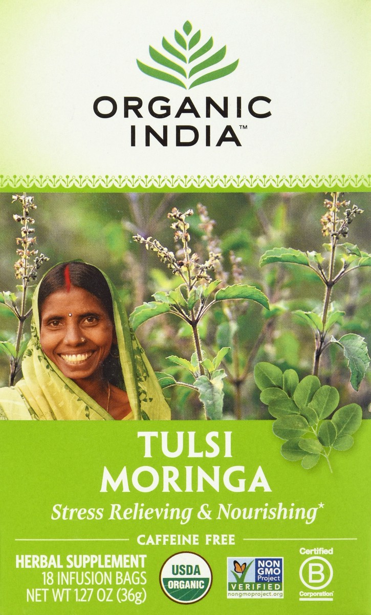 slide 9 of 12, Organic India Caffeine Free Infusion Bags Tulsi Moringa Herbal Supplement - 18 ct, 18 ct