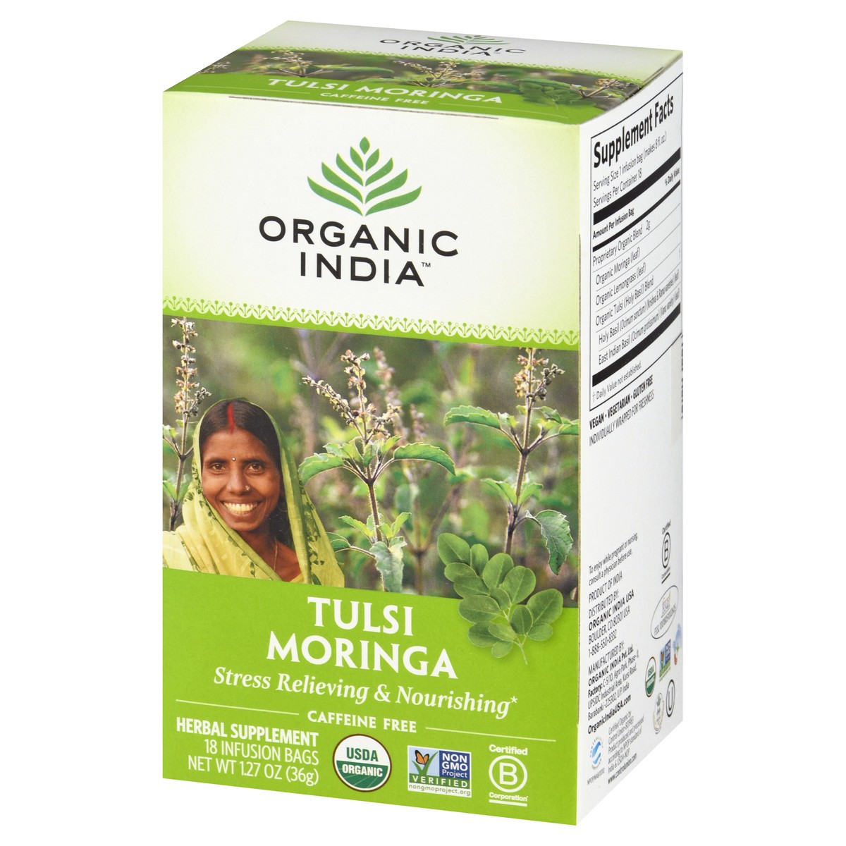 slide 3 of 12, Organic India Caffeine Free Infusion Bags Tulsi Moringa Herbal Supplement - 18 ct, 18 ct