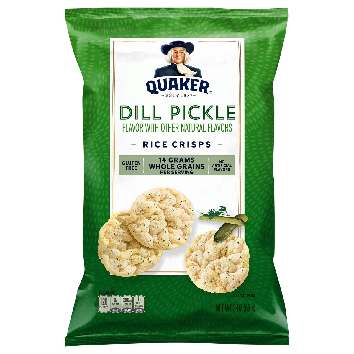 slide 1 of 2, Quaker Rice Crisps Dill Pickle Naturally And Artificially Flavored 3 Oz, 3 oz