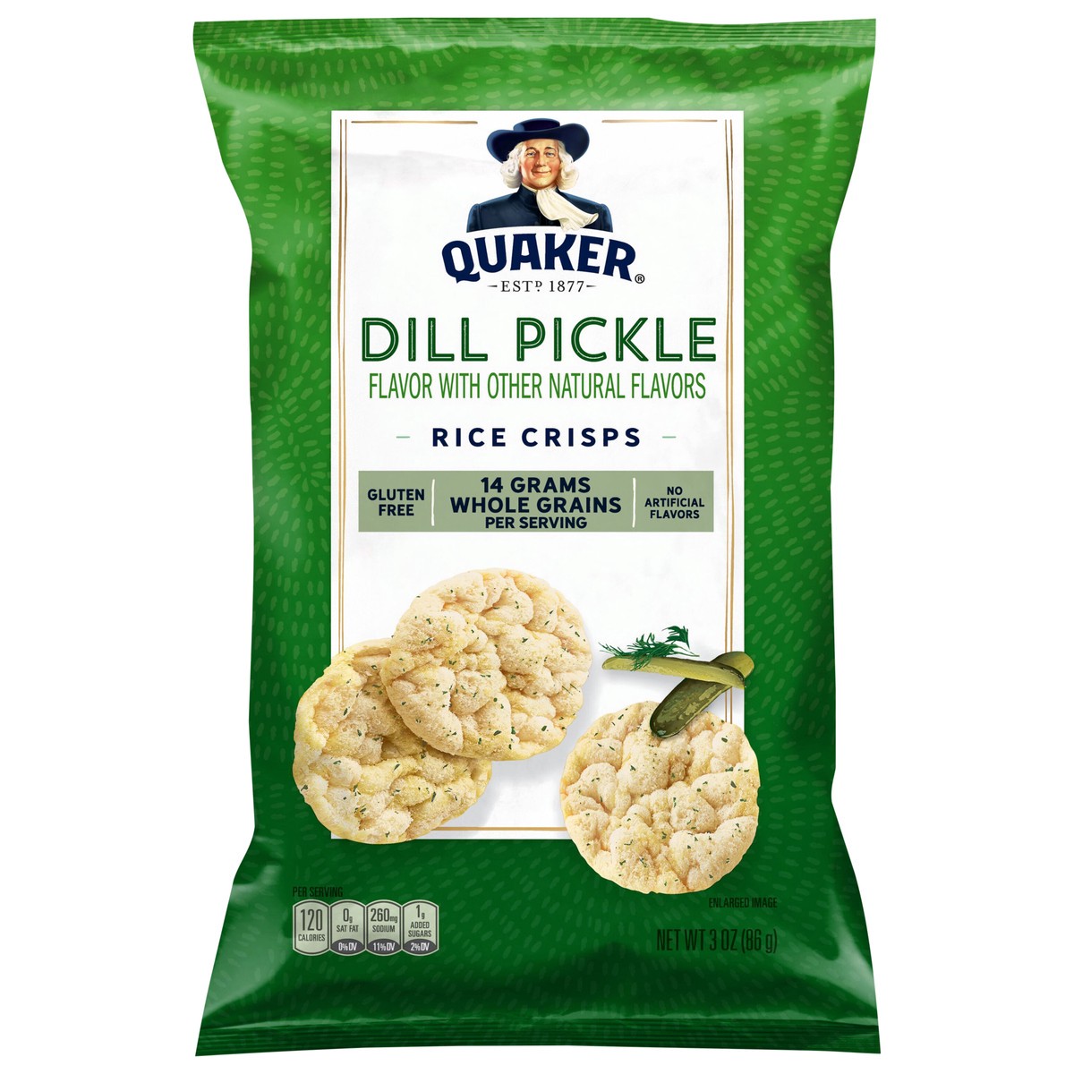 slide 1 of 2, Quaker Rice Crisps Dill Pickle 3 Oz, 3 oz