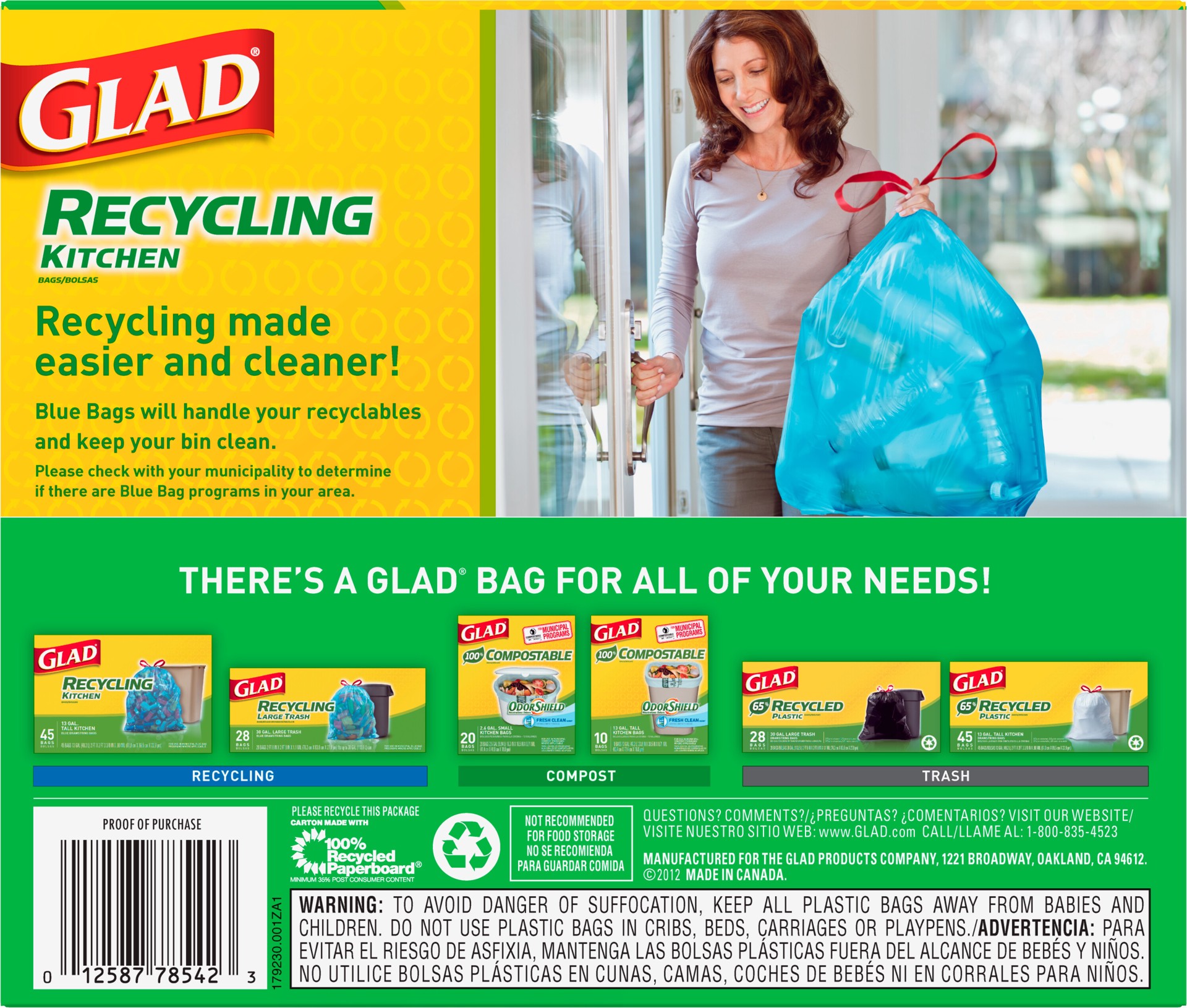 slide 2 of 5, Glad Recycling Tall Drawstring Kitchen Trash Bags, Blue, 13 Gallon, 45 Count, 45 ct; 13 gal