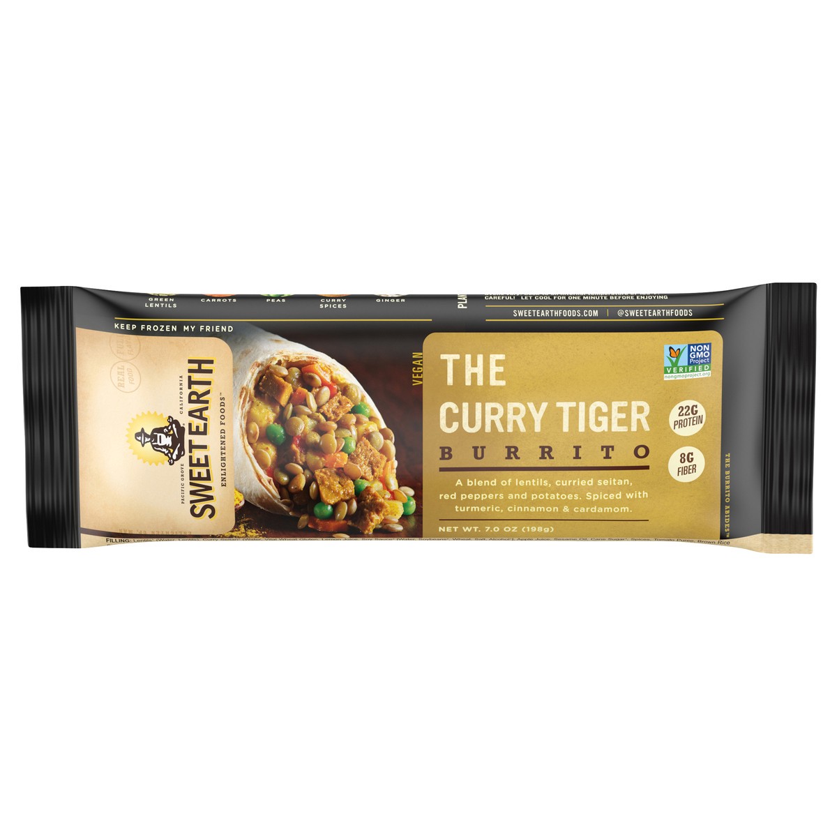 slide 1 of 8, Sweet Earth The Curry Tiger Vegan Frozen Burrito, 5.5 Oz, 5.5 oz