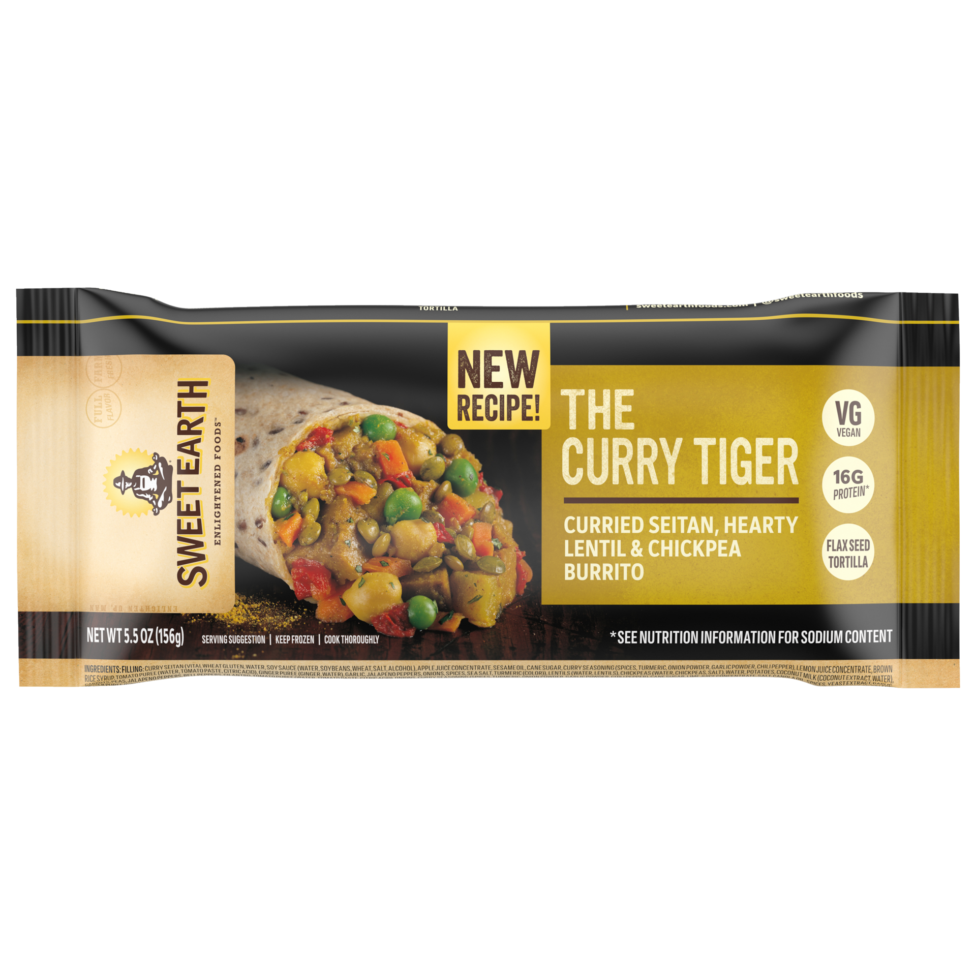 slide 1 of 1, Sweet Earth The Curry Tiger Vegan Frozen Burrito, 7 oz