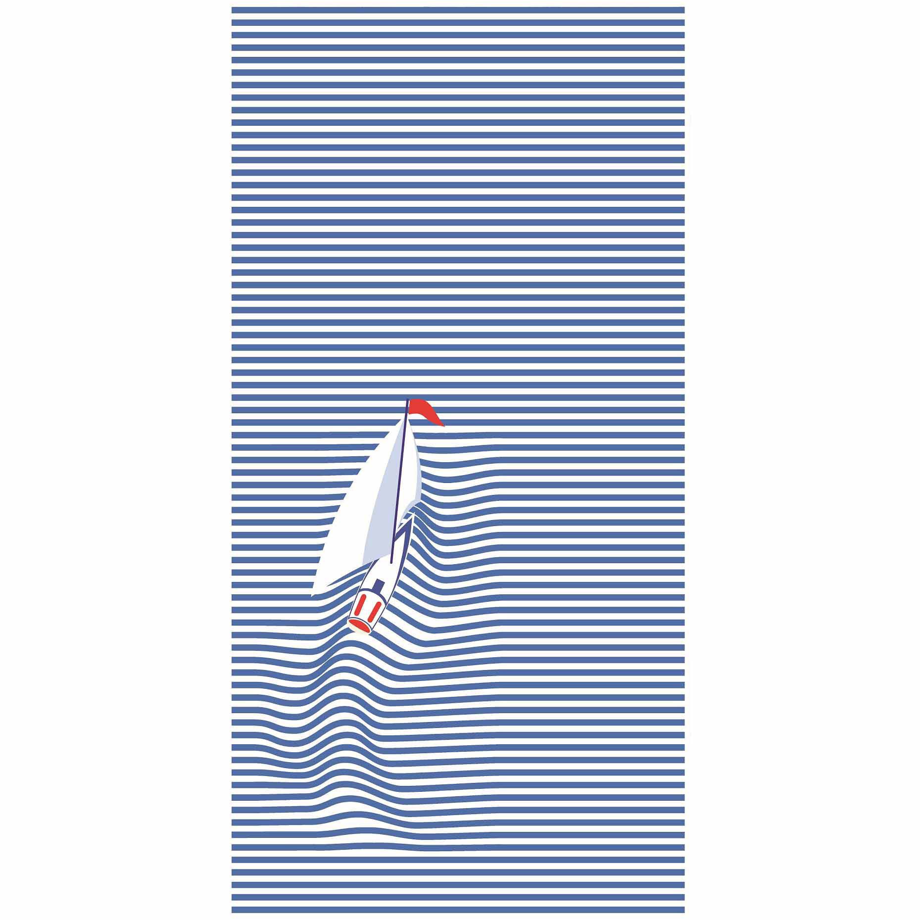 slide 1 of 1, Waci Summer Beach Towel - Blue Sailboat In Sea, 30 in x 60 in