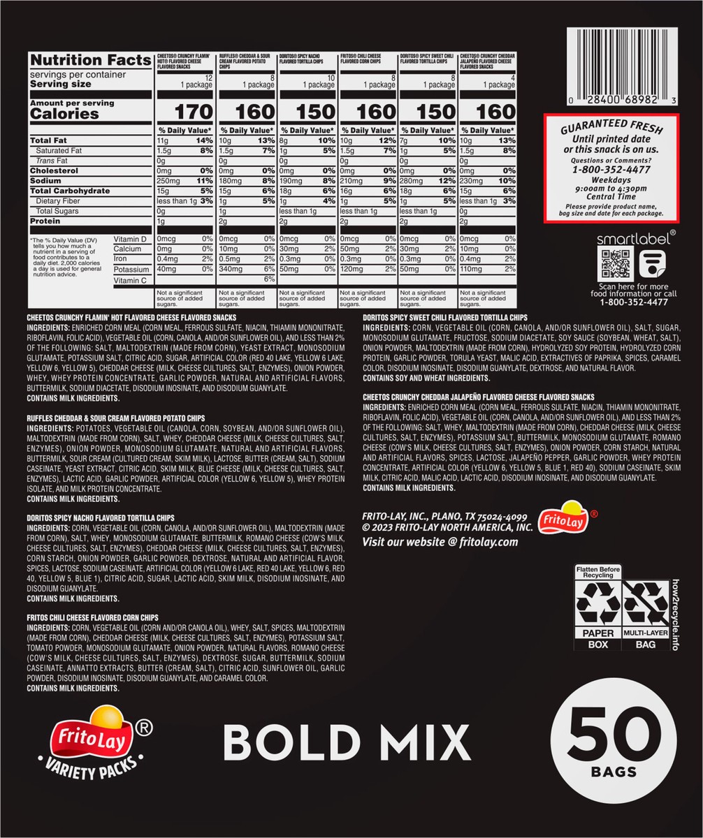 slide 13 of 13, Frito-Lay Bold Mix, Variety Packs, 50 ct