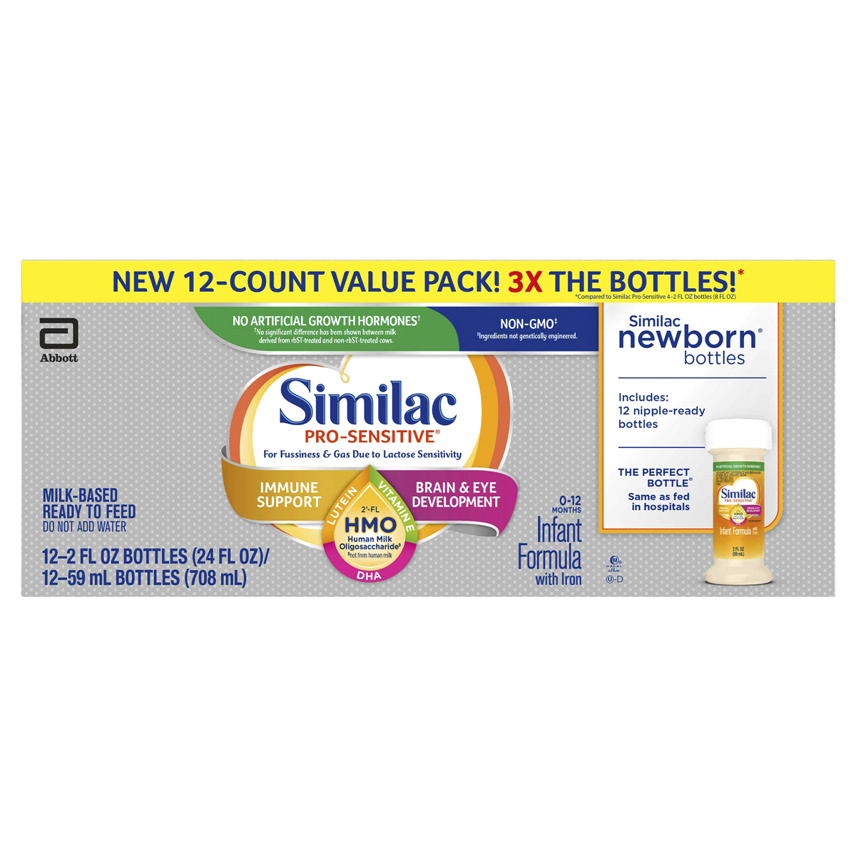 slide 1 of 1, Similac Pro-Sensitive Hmo Milk-Based Ready To Feed Infant Formula Bottles Value Pack, 2 oz