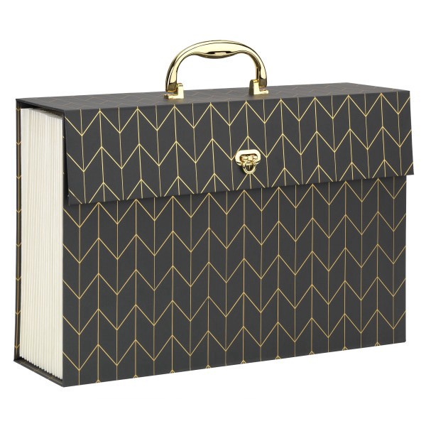 slide 3 of 3, Office Depot Brand Expanding Legal Case File, 19 Pockets, Legal Paper Size, Gray/Gold Chevron, 1 ct