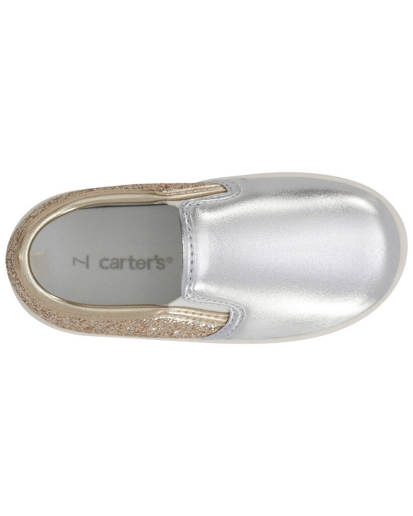 slide 2 of 6, Carter's Toddler Metallic Slip-On Casual Shoes Silver 8, 1 ct