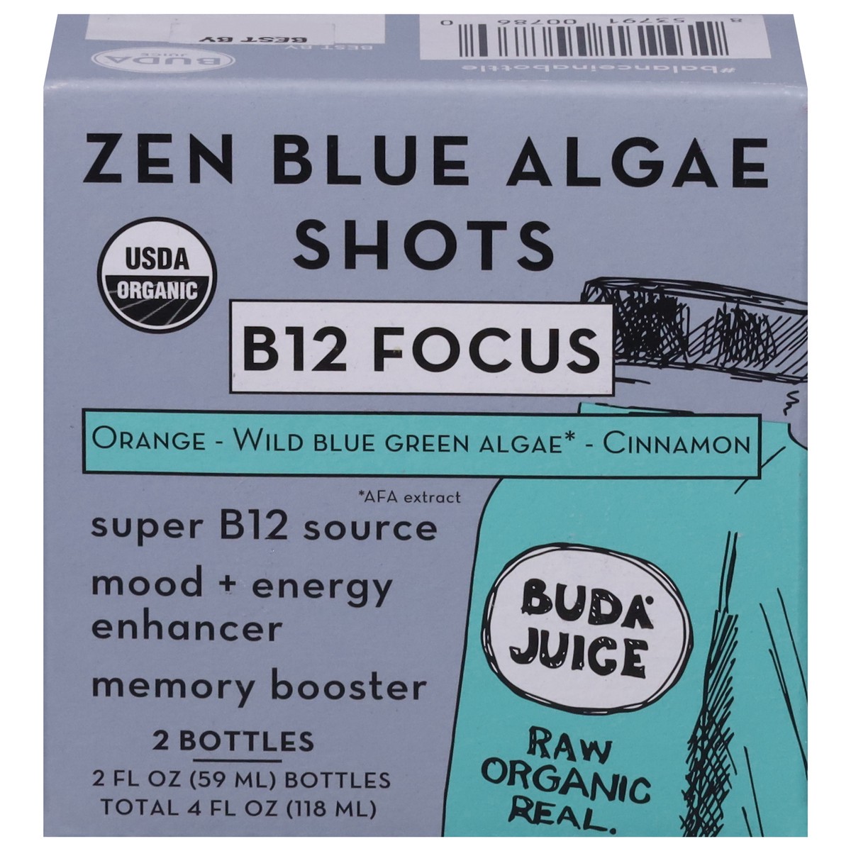 slide 2 of 4, Buda Juice B12 Focus Orange - Wild Blue Green Algae - Cinnamon Zen Blue Algae Shots 2 - 2 fl oz Bottles, 4 fl oz