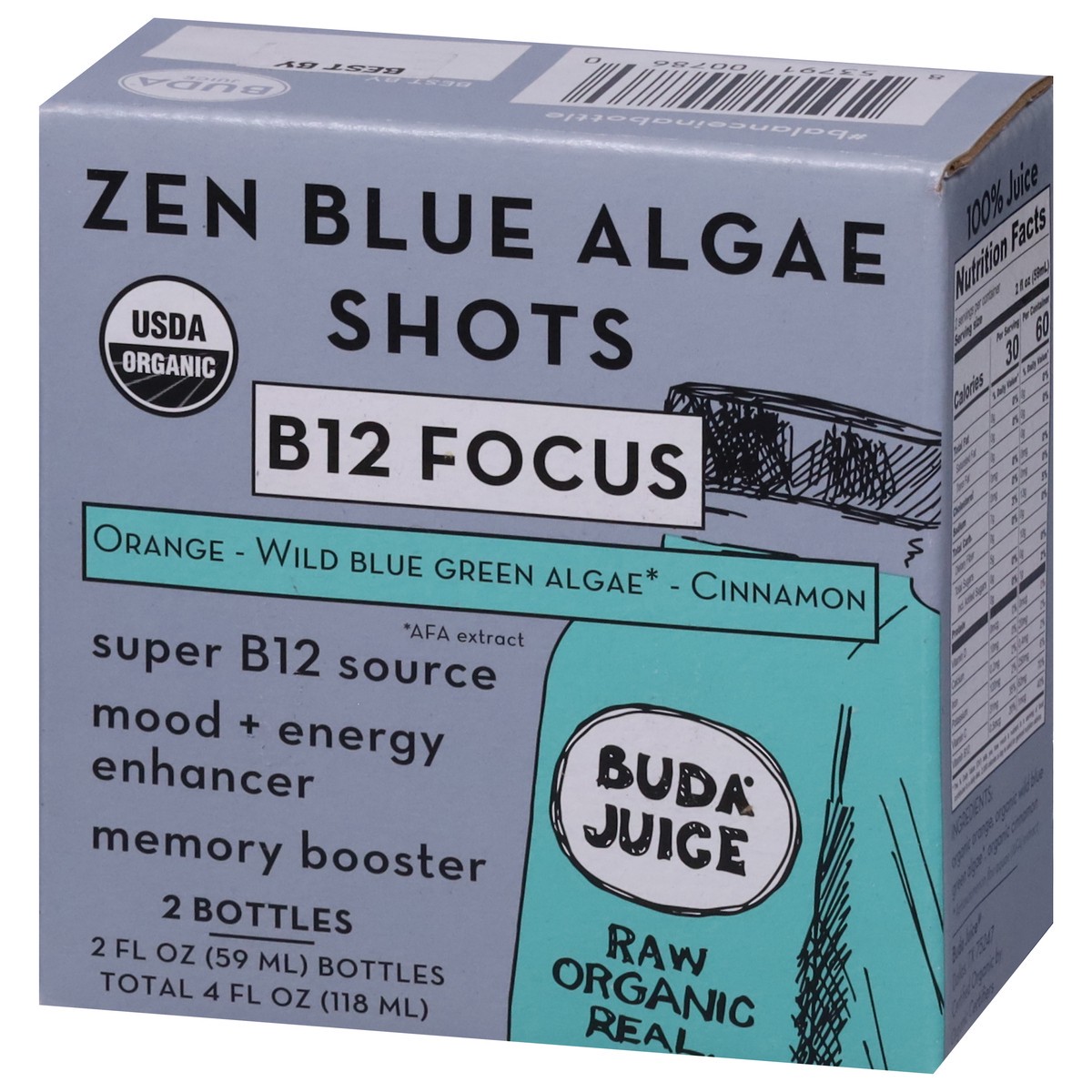 slide 4 of 4, Buda Juice B12 Focus Orange - Wild Blue Green Algae - Cinnamon Zen Blue Algae Shots 2 - 2 fl oz Bottles, 4 fl oz
