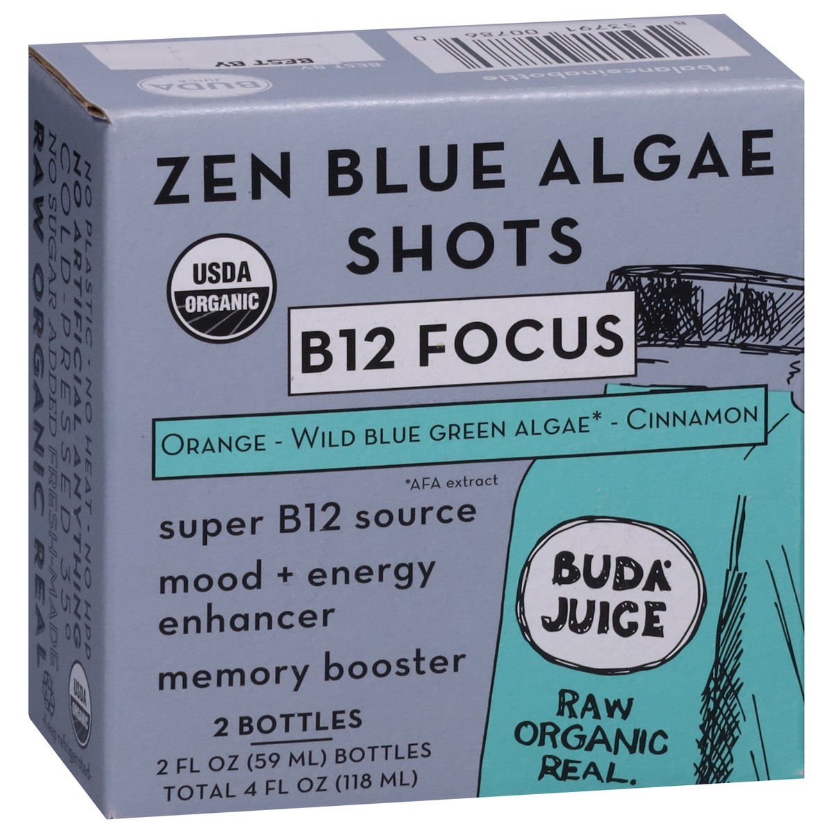slide 3 of 4, Buda Juice B12 Focus Orange - Wild Blue Green Algae - Cinnamon Zen Blue Algae Shots 2 - 2 fl oz Bottles, 4 fl oz