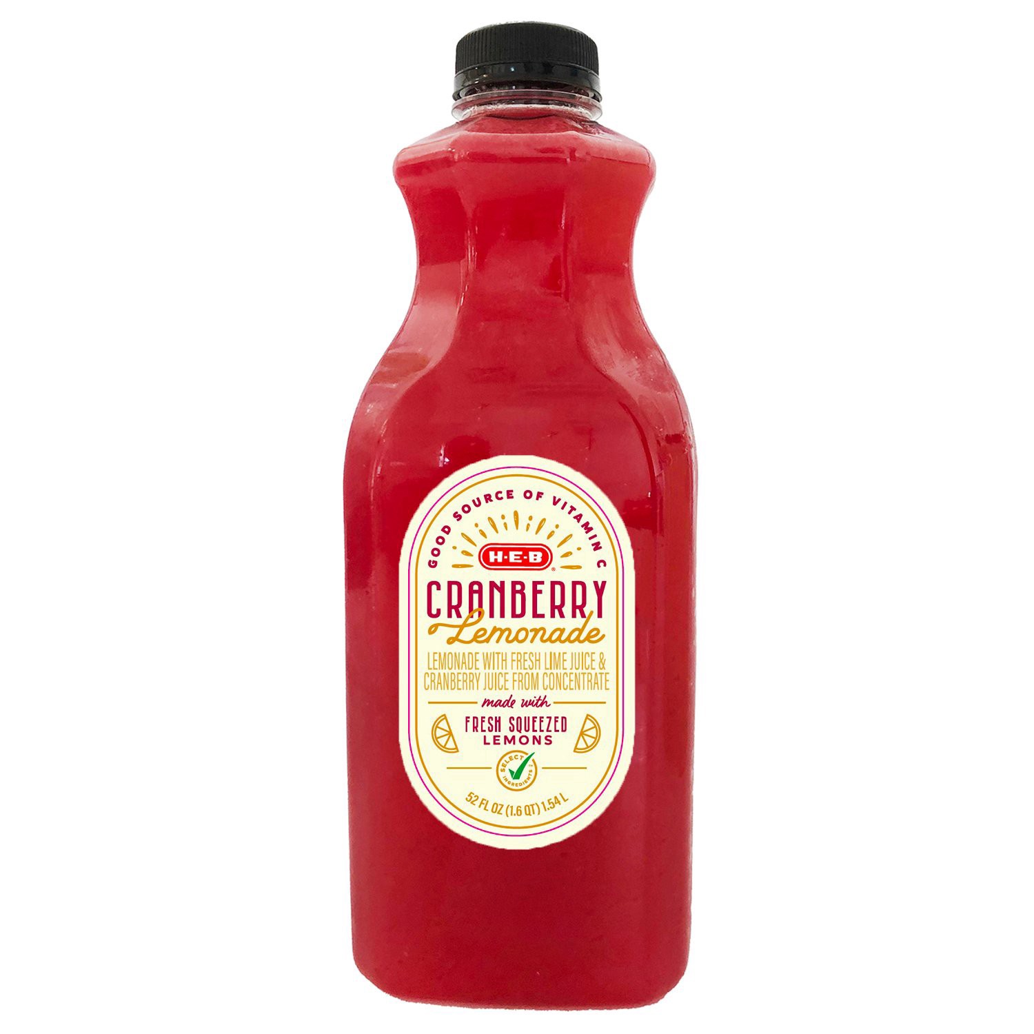 slide 1 of 1, H-E-B Cranberry Lemonade, 52 oz