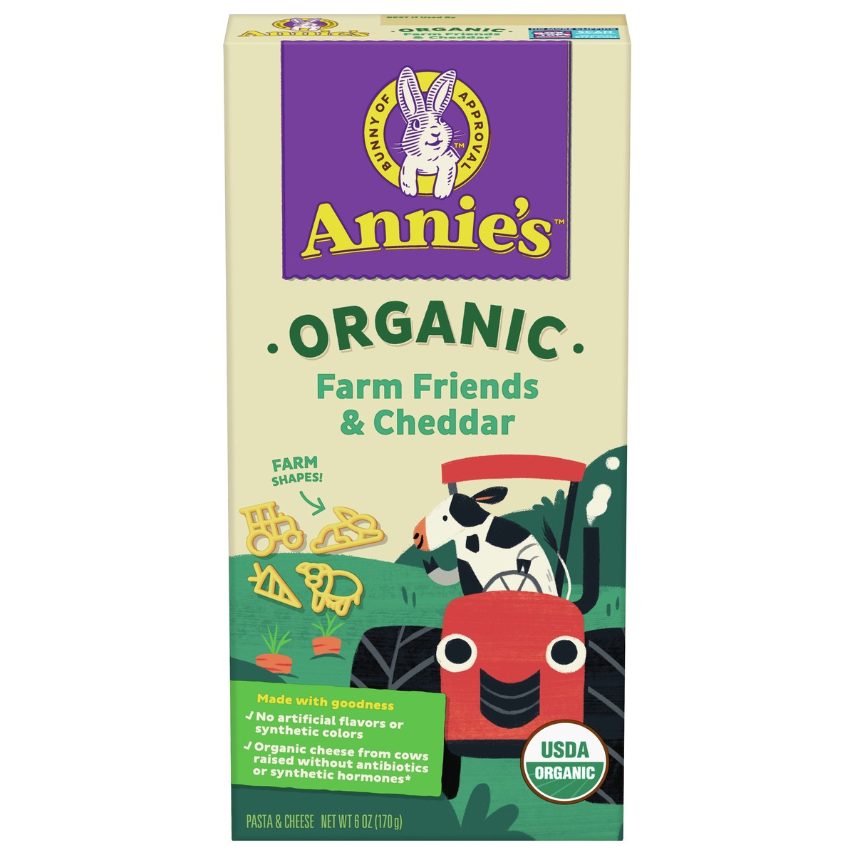 slide 1 of 9, Annie's Organic Macaroni and Cheese Dinner, Farm Friends & Cheddar, 6 oz., 6 oz