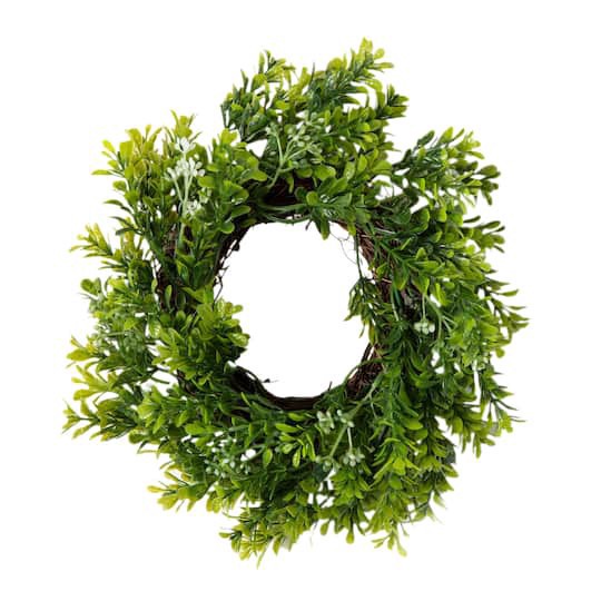 slide 1 of 3, 9" Green Mini Boxwood Wreath With Flowers By Ashland, 9 in x 9 in x 3 in