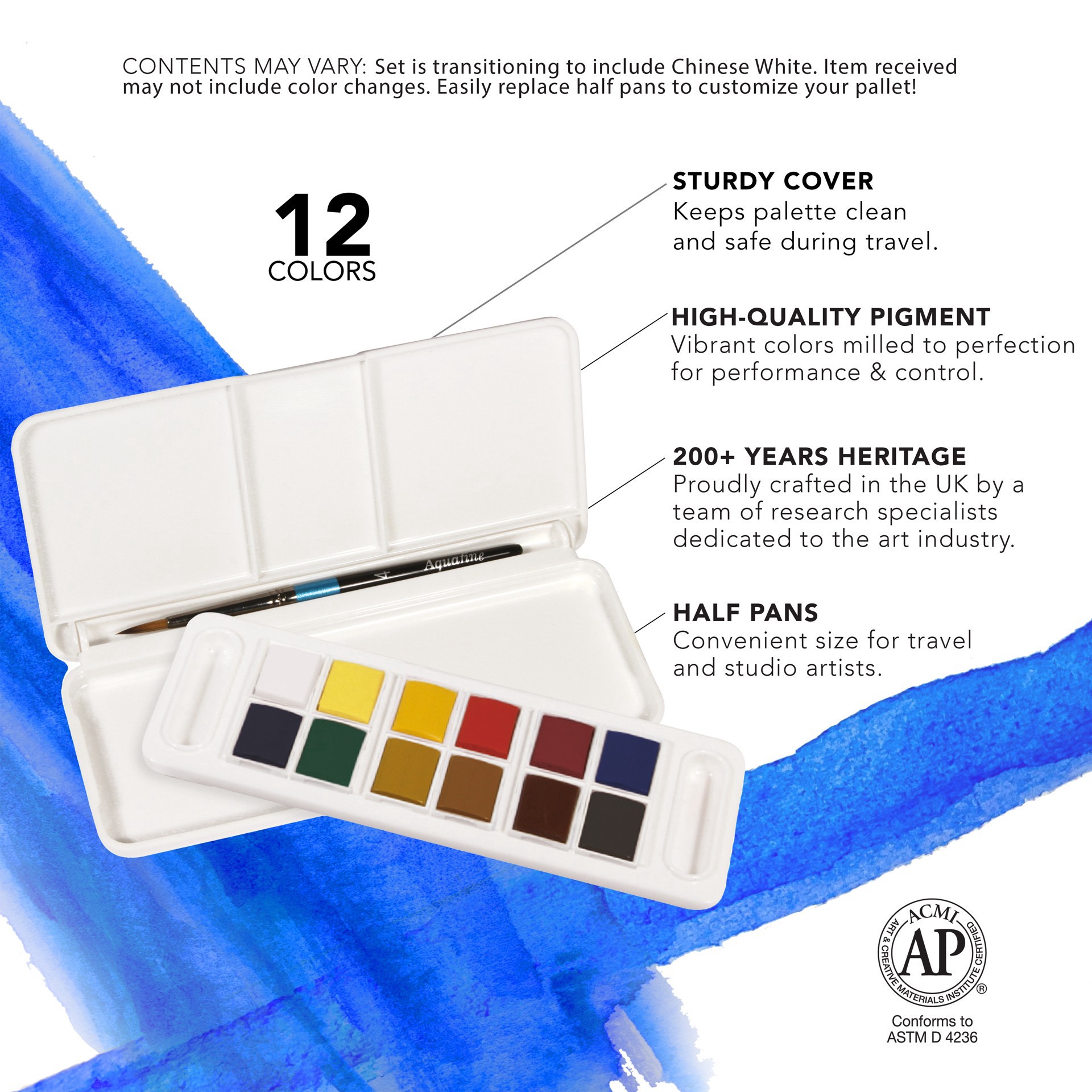 slide 5 of 6, Daler-Rowney Aquafine 12 Color Watercolor Paint Travel Set, includes 12 assorted colors