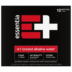 Essentia Bottled Water, 1 Liter, 12-Pack, Ionized Alkaline Water