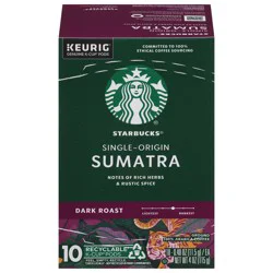 Starbucks K-Cup Coffee Pods, Dark Roast Hot or Iced Coffee, Single-Origin Sumatra, 10 Keurig Pods