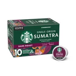 Starbucks K-Cup Coffee Pods, Dark Roast Hot or Iced Coffee, Single-Origin Sumatra, 10 Keurig Pods