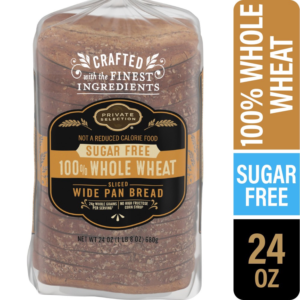 slide 1 of 4, Private Selection Sugar Free Whole Wheat Sliced Wide Pan Bread, 24 oz