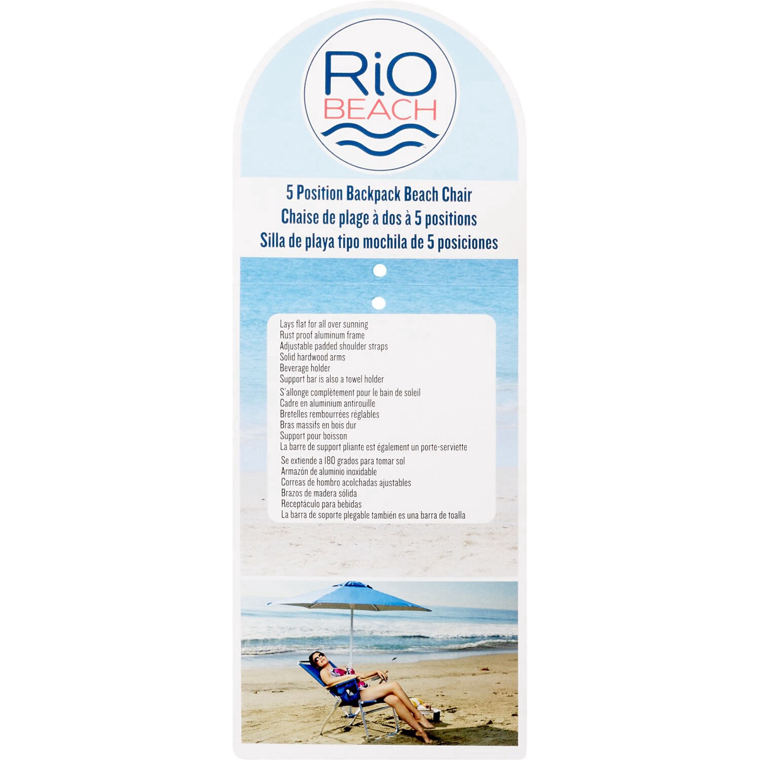 slide 2 of 3, Rio Brands Rio Beach 5-Position Backpack Beach Chair, Navy & White Stripe, 1 ct