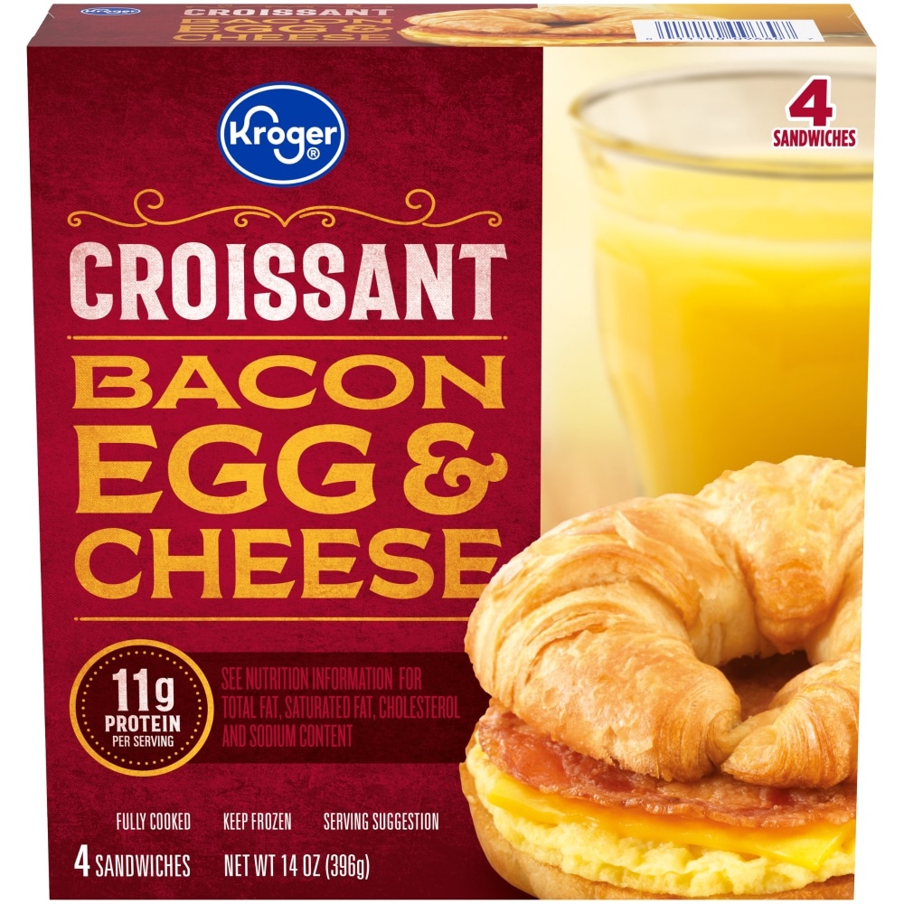 slide 1 of 1, Kroger Bacon Egg & Cheese Croissant, 4 ct; 14 oz