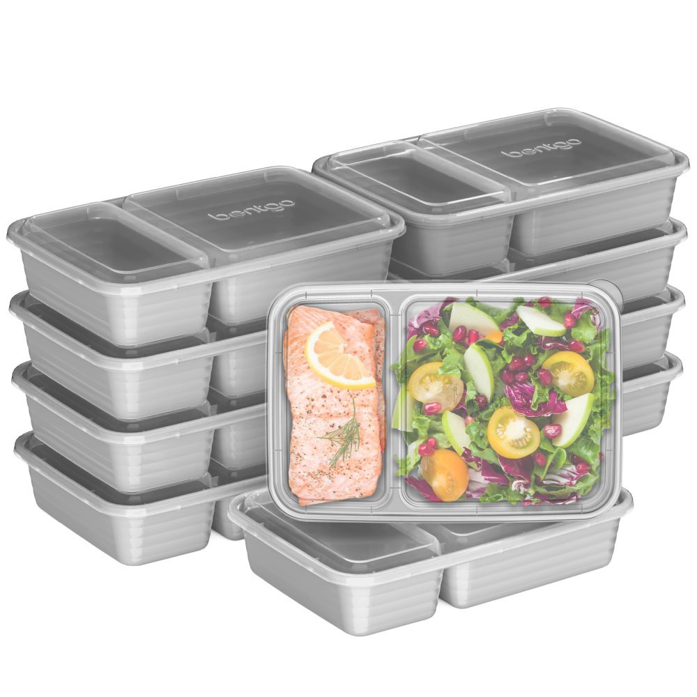 slide 2 of 3, Bentgo® Plastic Meal Prep Two Compartment Containers - Silver, 10 ct