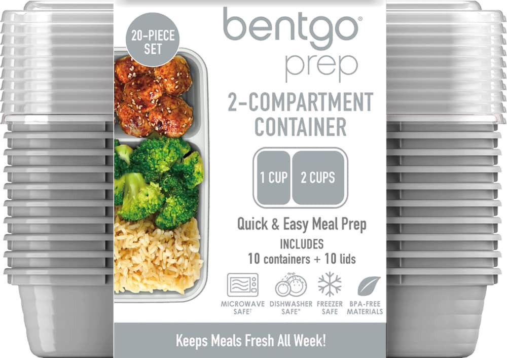 slide 3 of 3, Bentgo® Plastic Meal Prep Two Compartment Containers - Silver, 10 ct