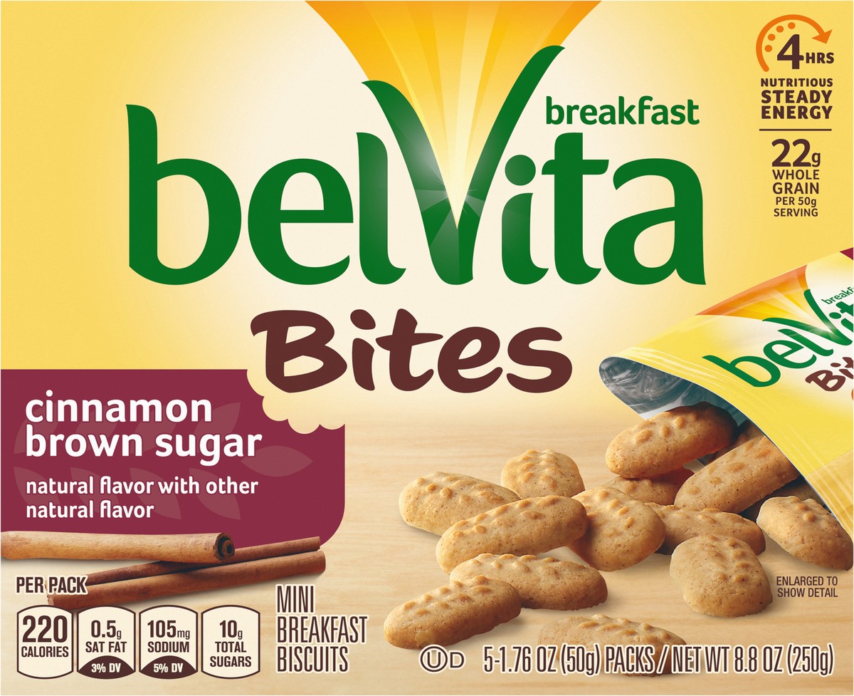 slide 2 of 9, belVita Cinnamon Brown Sugar Mini Breakfast Biscuit Bites, 5 Packs - INNER PACK, 0.55 lb