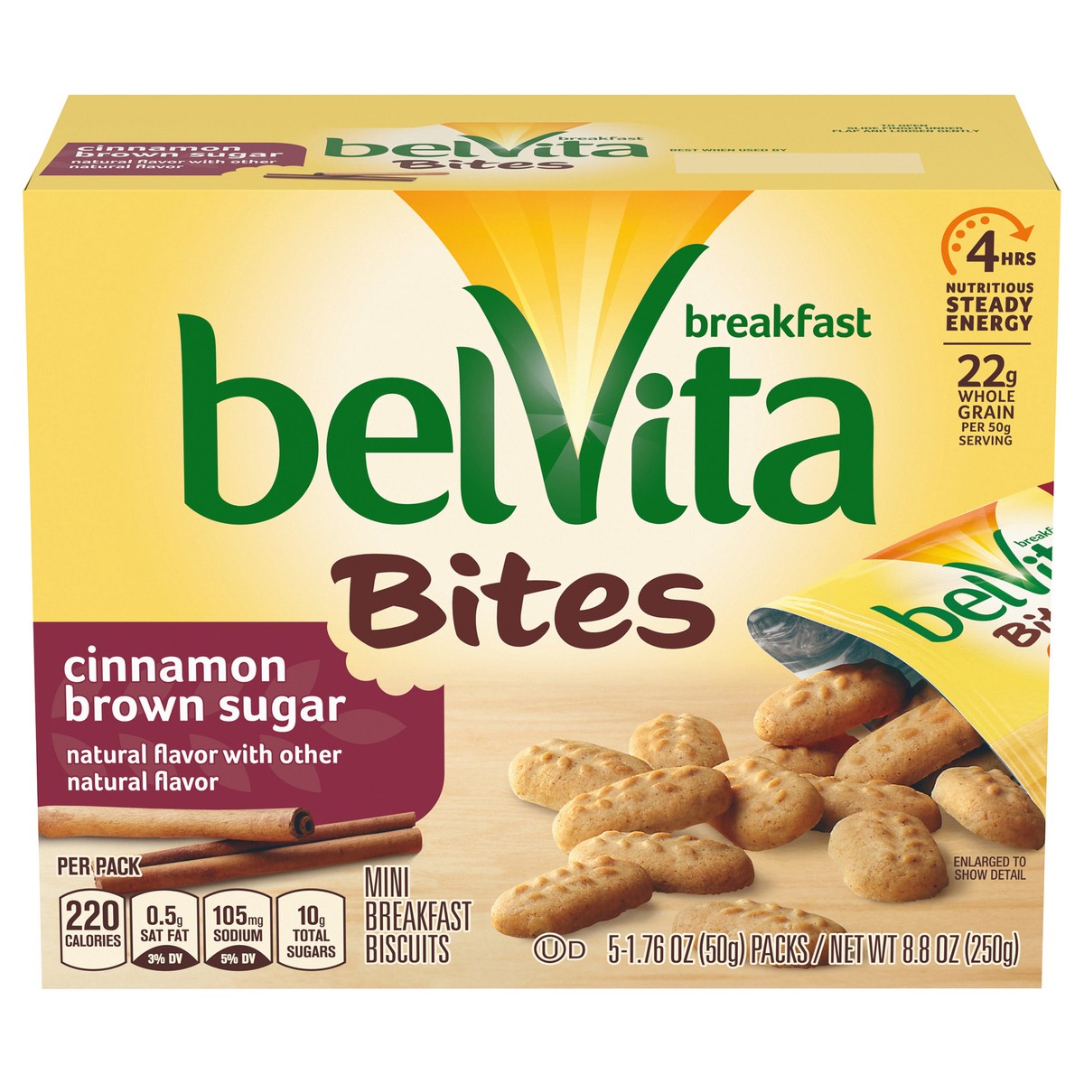 slide 1 of 9, belVita Cinnamon Brown Sugar Mini Breakfast Biscuit Bites, 5 Packs - INNER PACK, 0.55 lb
