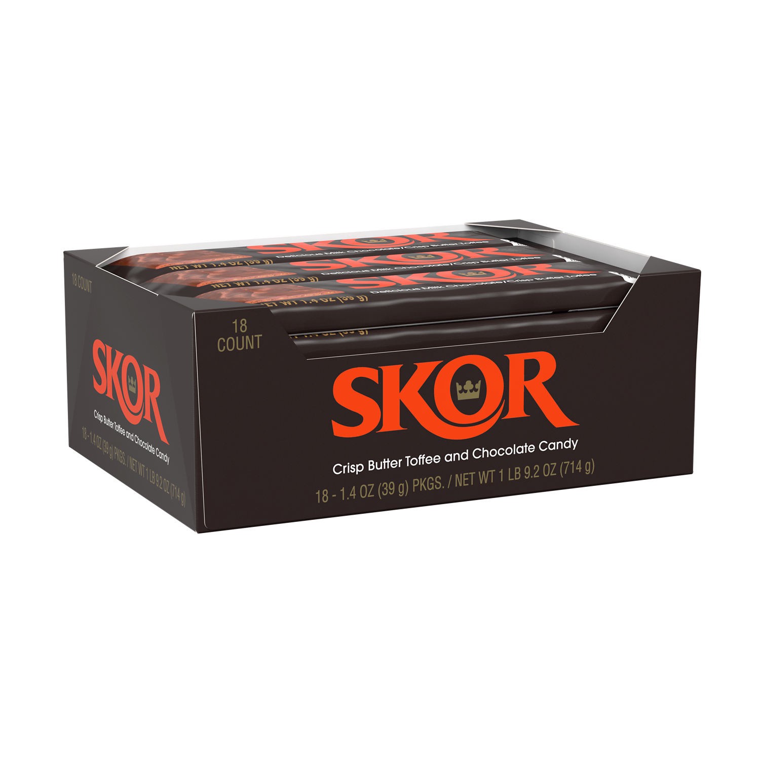 slide 1 of 4, Skor Crisp Butter Toffee and Chocolate Candy Bars, 1.4 oz (18 Count), 1.4 oz