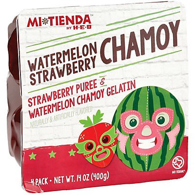 slide 1 of 1, H-E-B Mi Tienda Gelatin Cups - Watermelon Strawberry Chamoy, 4 ct