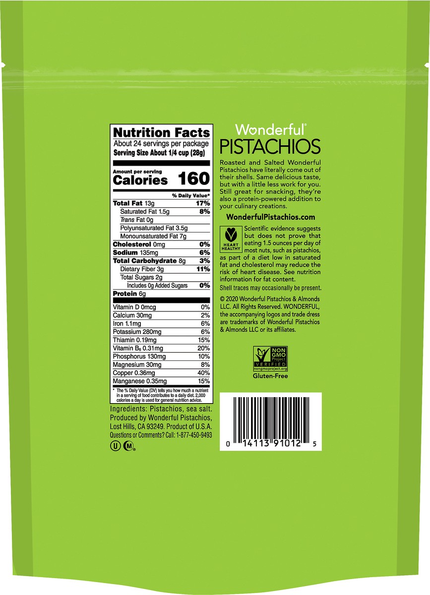 slide 6 of 7, Wonderful Pistachios, No Shells Roasted & Salted Nuts, 24 Ounce Resealable Pouch, 24 oz