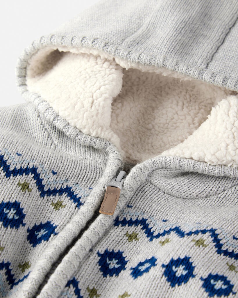 slide 3 of 4, Littleplanet Baby Boy Organic Cotton Fair Isle Sweater Knit Jacket Grey 6M, 1 ct