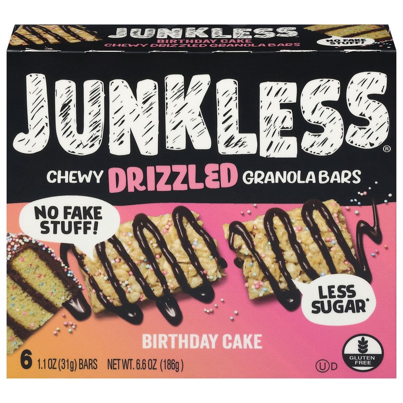 slide 1 of 5, Junkless Drizzled Chewy Birthday Cake Granola Bars 6 - 1.1 oz Bars, 6 ct